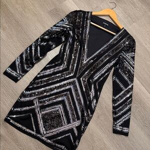 Express Long Sleeve Black Dress with Silver Sequins